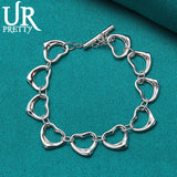 925 Silver Love Heart Chain Bracelet Wedding Engagement Charm Jewelry
