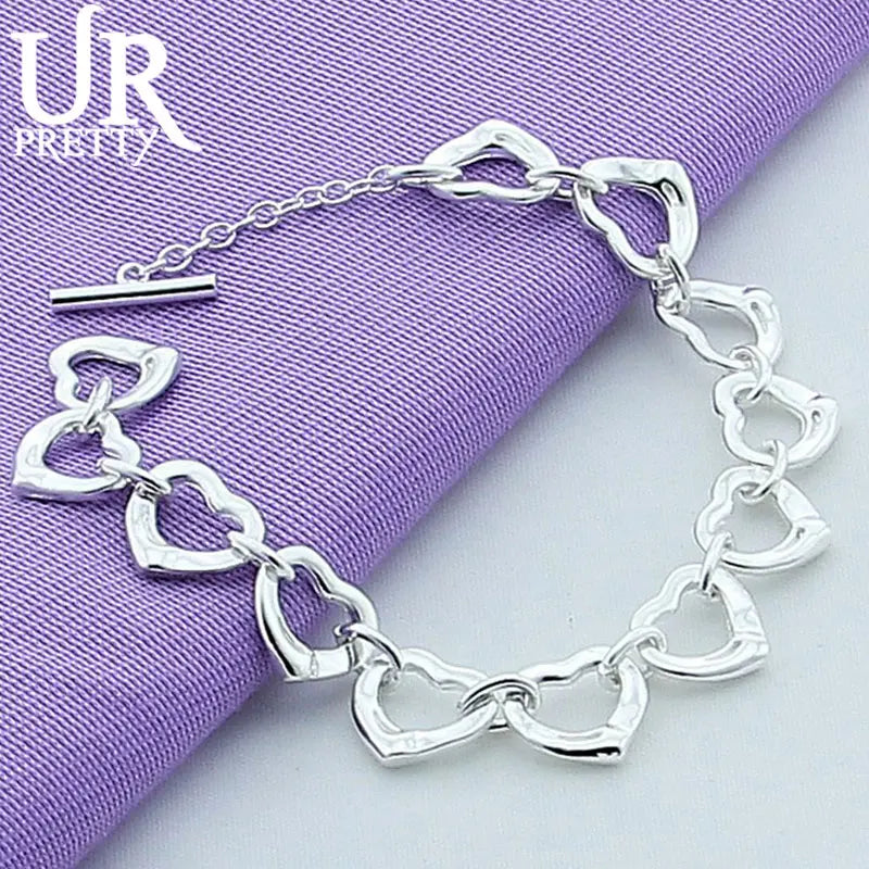 925 Silver Love Heart Chain Bracelet Wedding Engagement Charm Jewelry