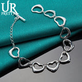 925 Silver Love Heart Chain Bracelet Wedding Engagement Charm Jewelry