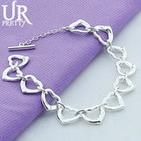 925 Silver Love Heart Chain Bracelet Wedding Engagement Charm Jewelry
