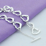 925 Silver Love Heart Chain Bracelet Wedding Engagement Charm Jewelry