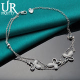 925 Silver Three Butterflies Chain Bracelet Women Engagement Wedding Gift