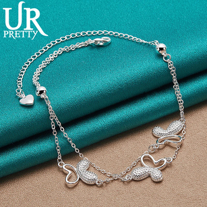925 Silver Three Butterflies Chain Bracelet Women Engagement Wedding Gift