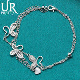 925 Silver Three Butterflies Chain Bracelet Women Engagement Wedding Gift