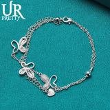 925 Silver Three Butterflies Chain Bracelet Women Engagement Wedding Gift