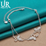 925 Silver Three Butterflies Chain Bracelet Women Engagement Wedding Gift
