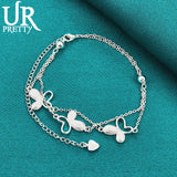 925 Silver 3 Butterflies Chain Bracelet Women Wedding Engagement Party Charm