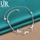 925 Silver 3 Butterflies Chain Bracelet Women Wedding Engagement Party Charm