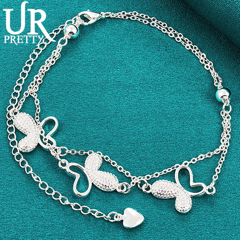 925 Silver 3 Butterflies Chain Bracelet Women Wedding Engagement Party Charm