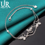 925 Silver 3 Butterflies Chain Bracelet Women Wedding Engagement Party Charm