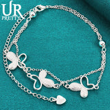 925 Silver 3 Butterflies Chain Bracelet Women Wedding Engagement Party Charm