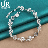 925 Silver 3D Zircon Chain Bracelet Wedding Party Jewelry
