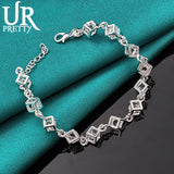 925 Silver 3D Zircon Chain Bracelet Wedding Party Jewelry