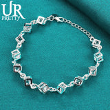 925 Silver 3D Zircon Chain Bracelet Wedding Party Jewelry