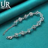 925 Silver 3D Zircon Chain Bracelet Wedding Party Jewelry