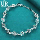 925 Silver 3D Zircon Chain Bracelet Wedding Party Jewelry