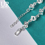 925 Silver 3D Zircon Chain Bracelet Wedding Party Jewelry