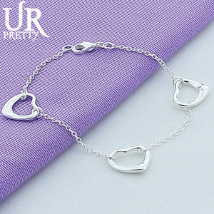 925 Silver 3 Hollow Love Heart Chain Bracelet Engagement Jewelry Gift