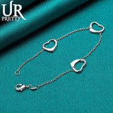 925 Silver Heart Chain Bracelet For Men Women Wedding Engagement