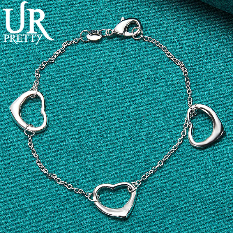925 Silver Heart Chain Bracelet For Men Women Wedding Engagement