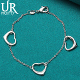 925 Silver Heart Chain Bracelet For Men Women Wedding Engagement