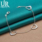925 Silver Heart Chain Bracelet For Men Women Wedding Engagement