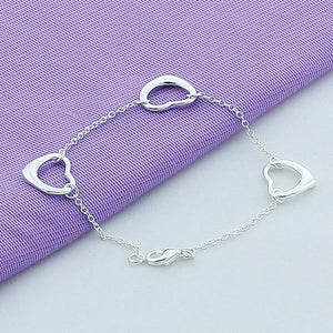 925 Silver 3 Hollow Love Heart Chain Bracelet Engagement Jewelry Gift