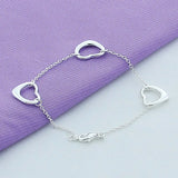 925 Silver 3 Hollow Love Heart Chain Bracelet Engagement Jewelry Gift