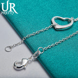 925 Silver 3 Hollow Love Heart Chain Bracelet Engagement Jewelry Gift