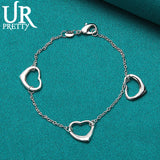 925 Silver Heart Chain Bracelet For Men Women Wedding Engagement