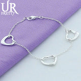 925 Silver 3 Hollow Love Heart Chain Bracelet Engagement Jewelry Gift