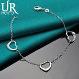 925 Silver 3 Hollow Love Heart Chain Bracelet Engagement Jewelry Gift