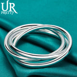 925 Sterling Silver Three Rings Bangle Bracelet for Wedding Engagement