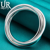 925 Sterling Silver Three Rings Bangle Bracelet for Wedding Engagement