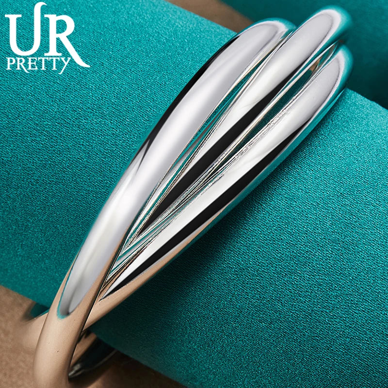 925 Sterling Silver Three Rings Bangle Bracelet for Wedding Engagement