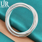 925 Sterling Silver Three Rings Bangle Bracelet for Wedding Engagement