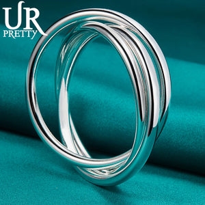 925 Sterling Silver Three Rings Bangle Bracelet for Wedding Engagement