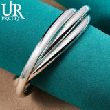 925 Sterling Silver Three Rings Bangle Bracelet for Wedding Engagement