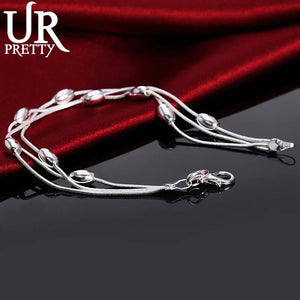 925 Silver Three Snake Chain Beads Bracelet Wedding Charm Jewelry