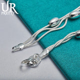 925 Silver Three Snake Chain Beads Bracelet Wedding Charm Jewelry