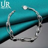 925 Silver 3 Snake Chain Beads Bracelet Wedding Charm Jewelry