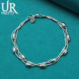 925 Silver 3 Snake Chain Beads Bracelet Wedding Charm Jewelry