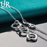 925 Silver Three Square Circles Pendant Necklace Wedding Jewelry