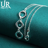 925 Silver Three Square Circles Pendant Necklace Wedding Jewelry