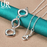 925 Silver Three Square Circles Pendant Necklace Wedding Jewelry