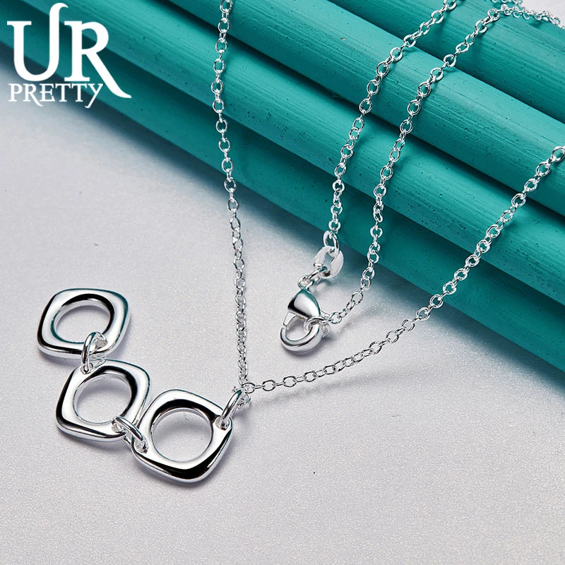 925 Silver Three Square Circles Pendant Necklace Wedding Jewelry
