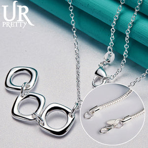 925 Silver Three Square Circles Pendant Necklace Wedding Jewelry
