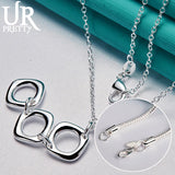 925 Silver Three Square Circles Pendant Necklace Wedding Jewelry