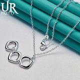 925 Silver Three Square Circles Pendant Necklace Wedding Jewelry