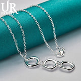 925 Silver Three Square Circles Pendant Necklace Wedding Jewelry